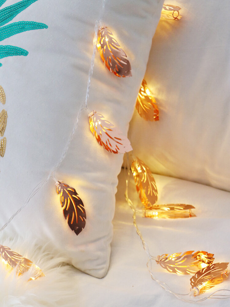 Gold Feather LED Night Light Flashing Lighting Romatic Home Decor Lamp For Bedding Party Wedding