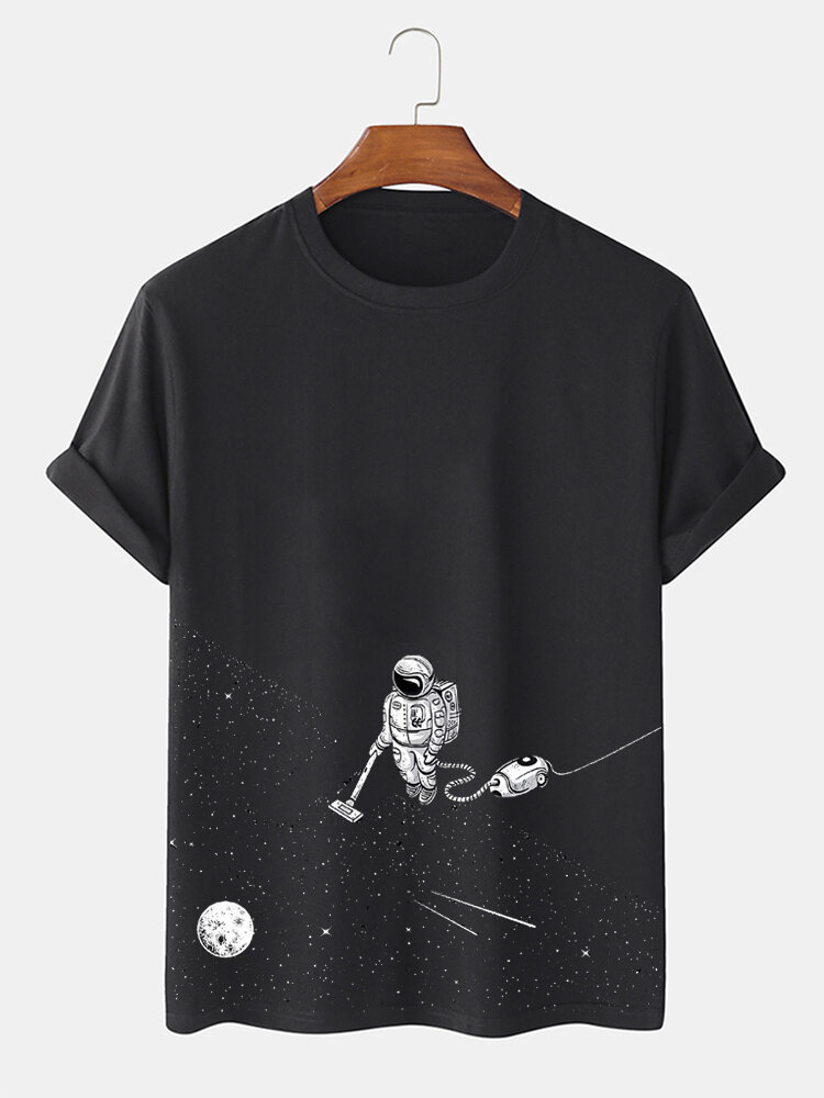 Mens Space Astronaut Print Crew Neck Short Sleeve T-Shirts Winter