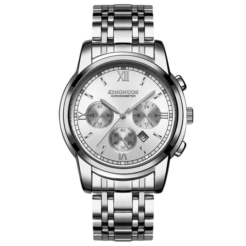 

Business Mens Silver Watches Stainless Steel Strap Calendar Date Luminous Quartz Waterproof Watches, #1;#2;#3;#4