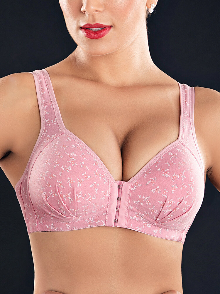 

Wireless Front Closure Print Soft Gather Bras By Newchic, Pink;beige;cameo;nude