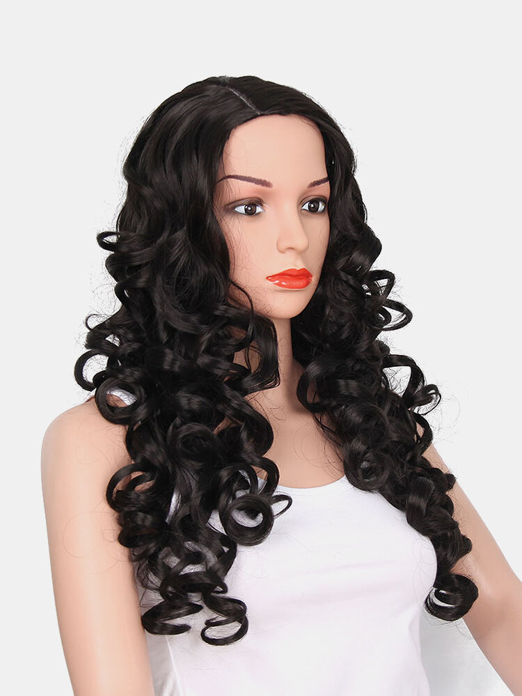 Long Synthetic Wigs Naturally Black Bouncy Curly Artificial Hair Wigs High Temperature Fiber Wigs