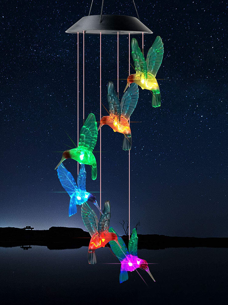 

1PC LED Solar Power Hummingbird Wind Chime Color Changing Night Light Lamp Home Garden Yard Decoration, Black