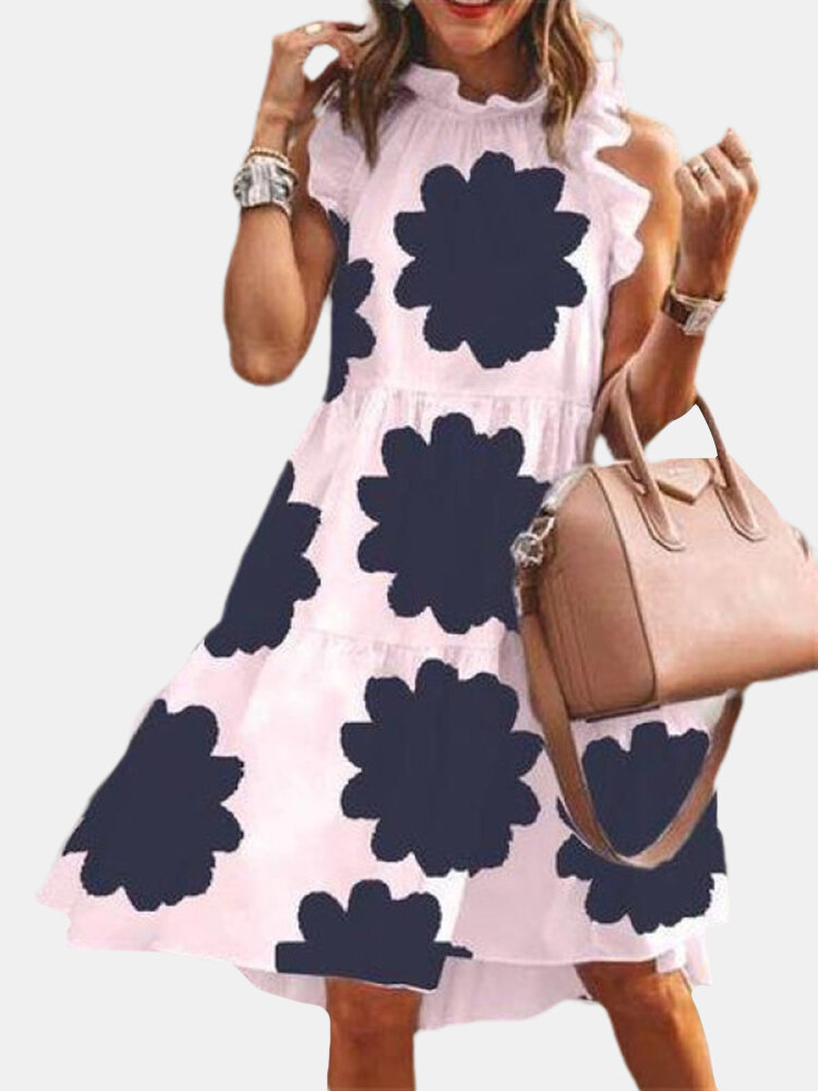 Stringy Selvedge Floral Print Sleeveless Dress For Women