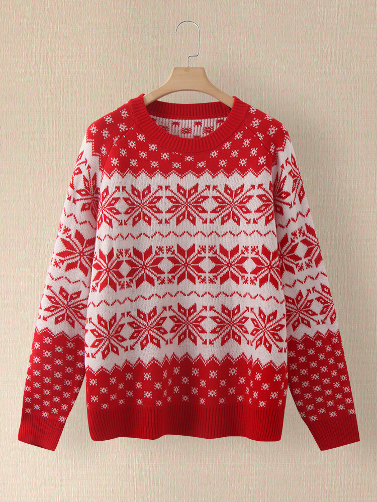 Christmas Snowflake Jacquard O-neck Long Sleeve Sweater