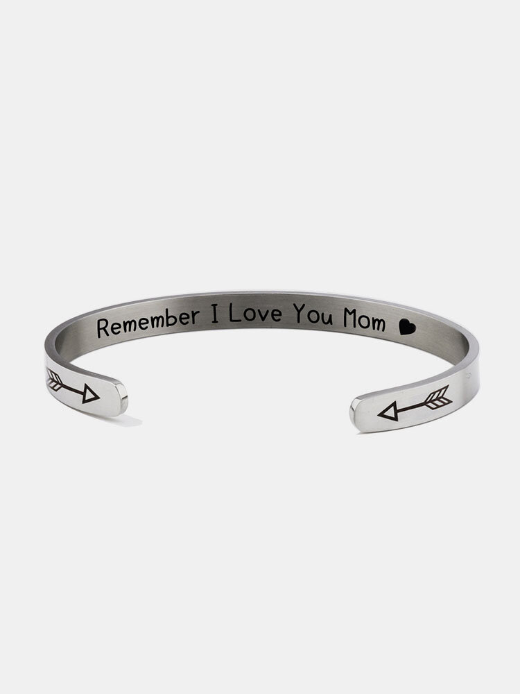 Stainless Steel C-shaped Opening Remember I Love You Mom Mother's Day Gift Bracelets