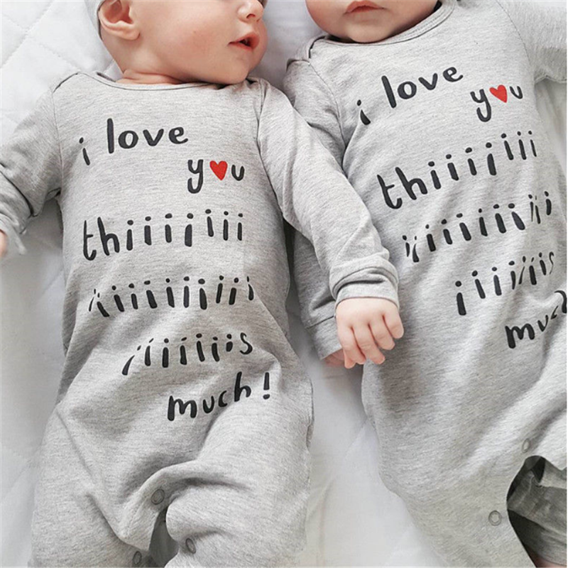2PCs Baby Letter Print Long-sleeved Casual Pajamas Rompers For 0-24M