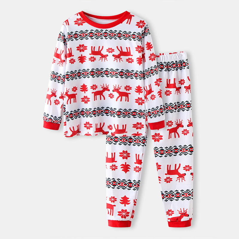 

Kid's Elk Christmas Print Casual Pajama Set For 1-12Y, White