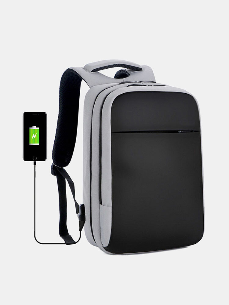 Men Polyester 15.6 Inch USB Charging Waterproof Business Laptop Bag Backpack