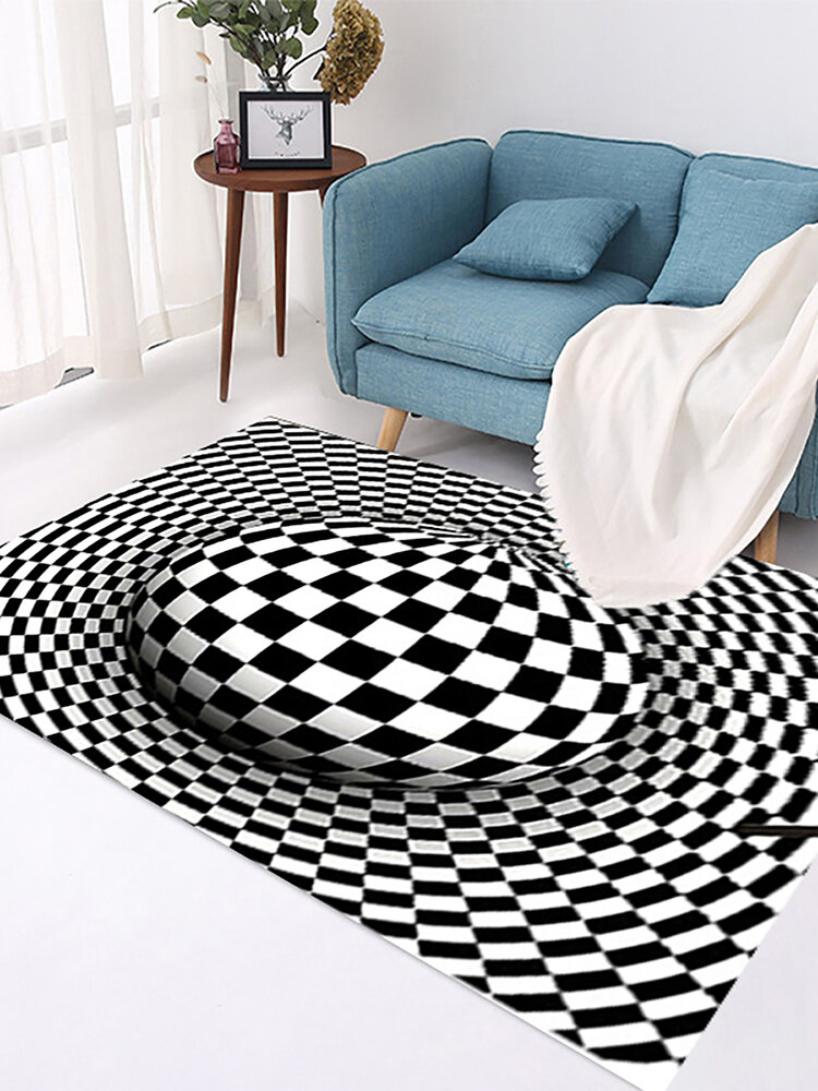 Round Black White Anti-slip Carpet Home Bedroom Floor Anti-Skid Rugs Mat Decor 