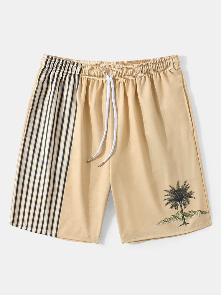 Men Pinstriped Patchwork Wide Legged Quick Dry Board Shorts