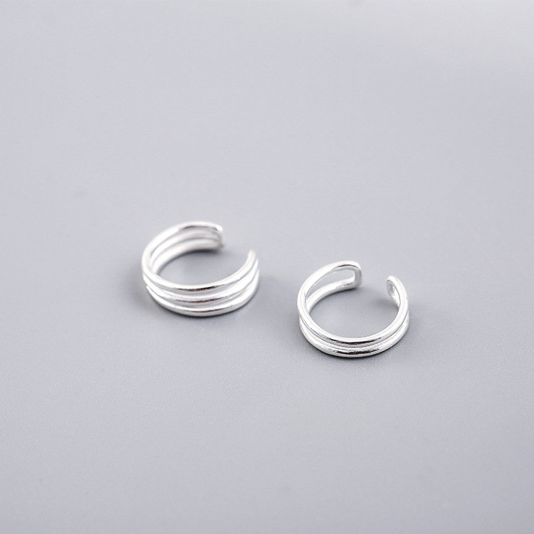 Simple 925 Sterling Silver Earrings Double Layer Three Layers Ear Clip Sweet Earrings Gift For Girls