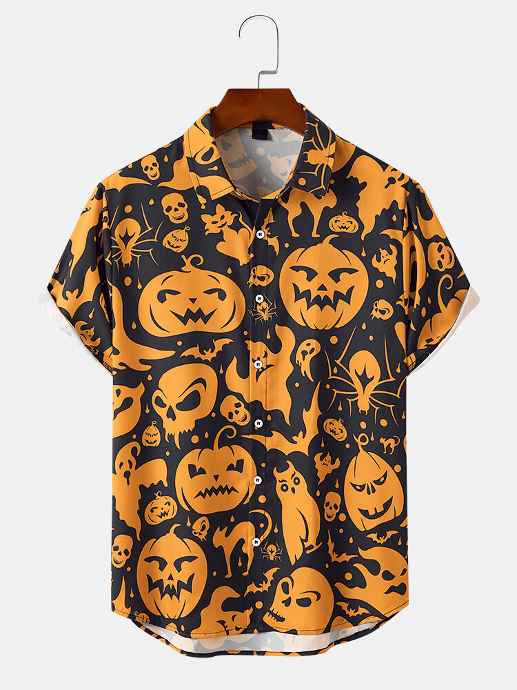 

Mens Funny Pumpkin Animal Print Halloween Short Sleeve Shirts, Black