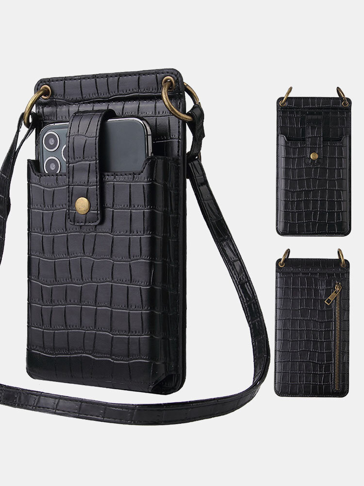 Women Alligato PU leather Clutch Bag Card Bag Phone Bag Crossbody Bag Phone Case Makeup mirror