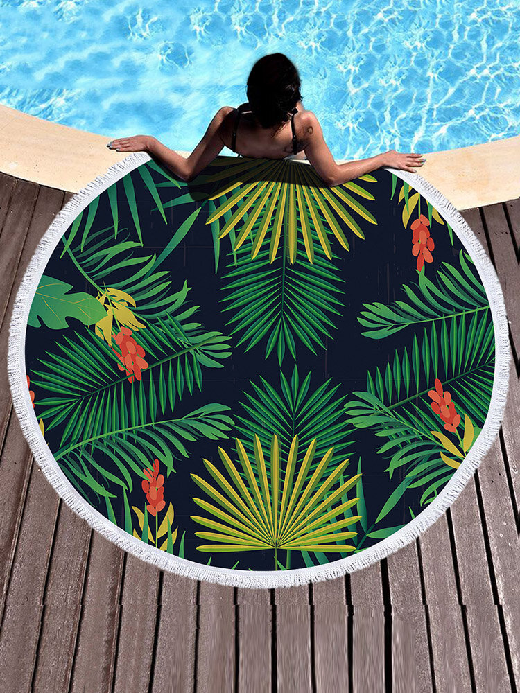 

Summer Leaf Flower Animal Round Beach Towel With Tassel Picnic Rug Driftsand Pattern Microfiber Shower Bath Towel Travel