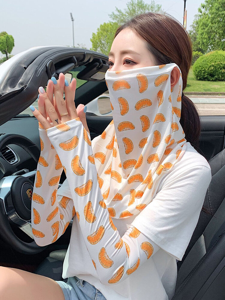 Ice Silk Sleeves Face Mask Sun Protection Gloves Riding Half Finger Ice Sleeves