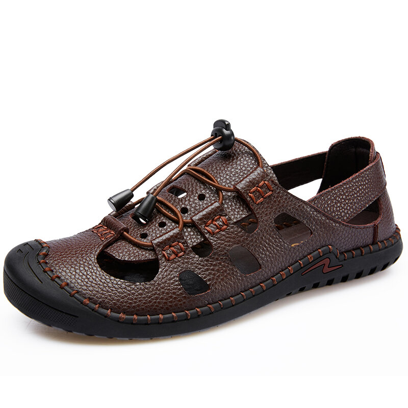 Men Hand Stitching Non Slip Elastic Lace Outdoor Casual Sandals