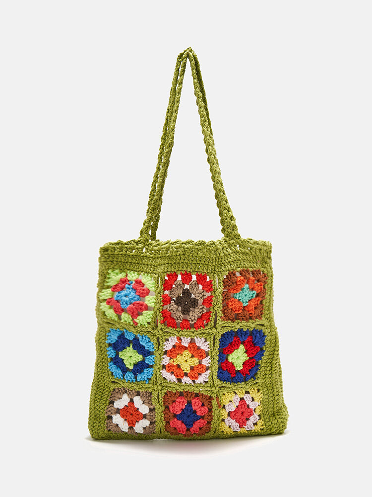 JOSEKO Women's Plush Handwoven Ethnic Mixed Floral Pattern Shoulder Bag Fashion Multifunctional Tote Bag