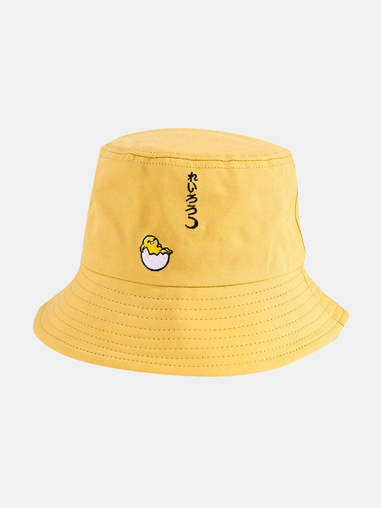 Unisex Cotton Solid Color Letters Cartoon Chicks Embroidery Fashion Bucket Hat