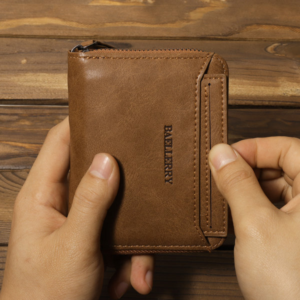 

Vintage Leather Short Zipper Card Holder Wallet For Men, 001;002;003;004;005;006