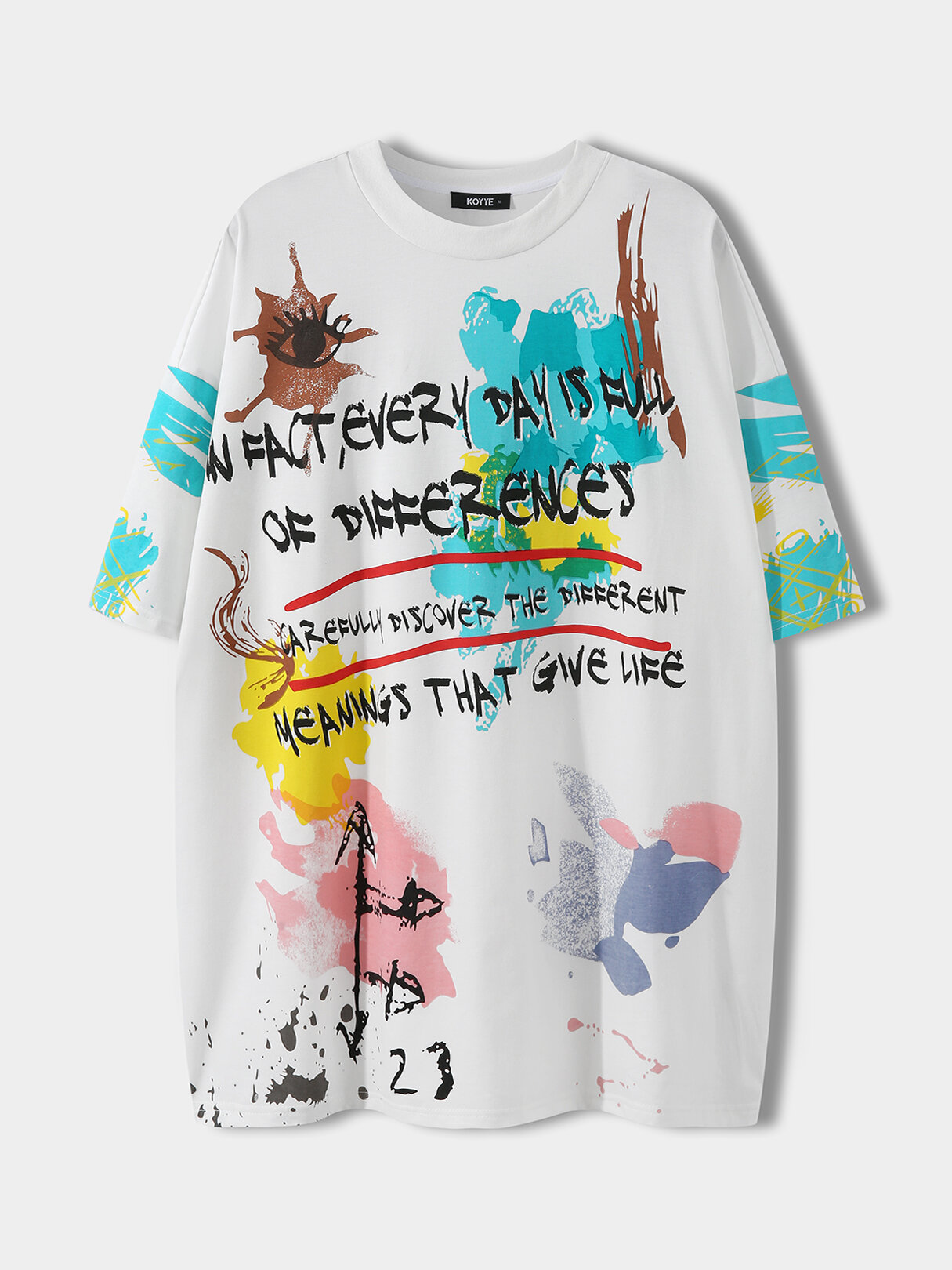 Men Multicolor Splattered Splash Ink Loose Fit Letter T-shirt