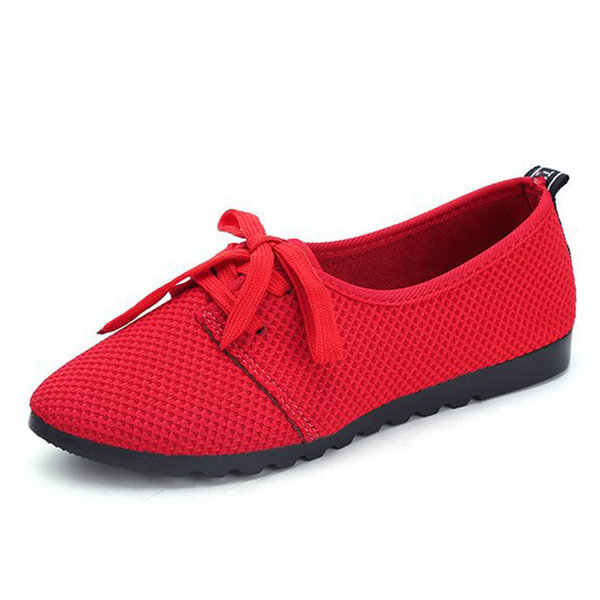 Mesh Breathable Lace Up Pure Colour Casual Shoes For Women