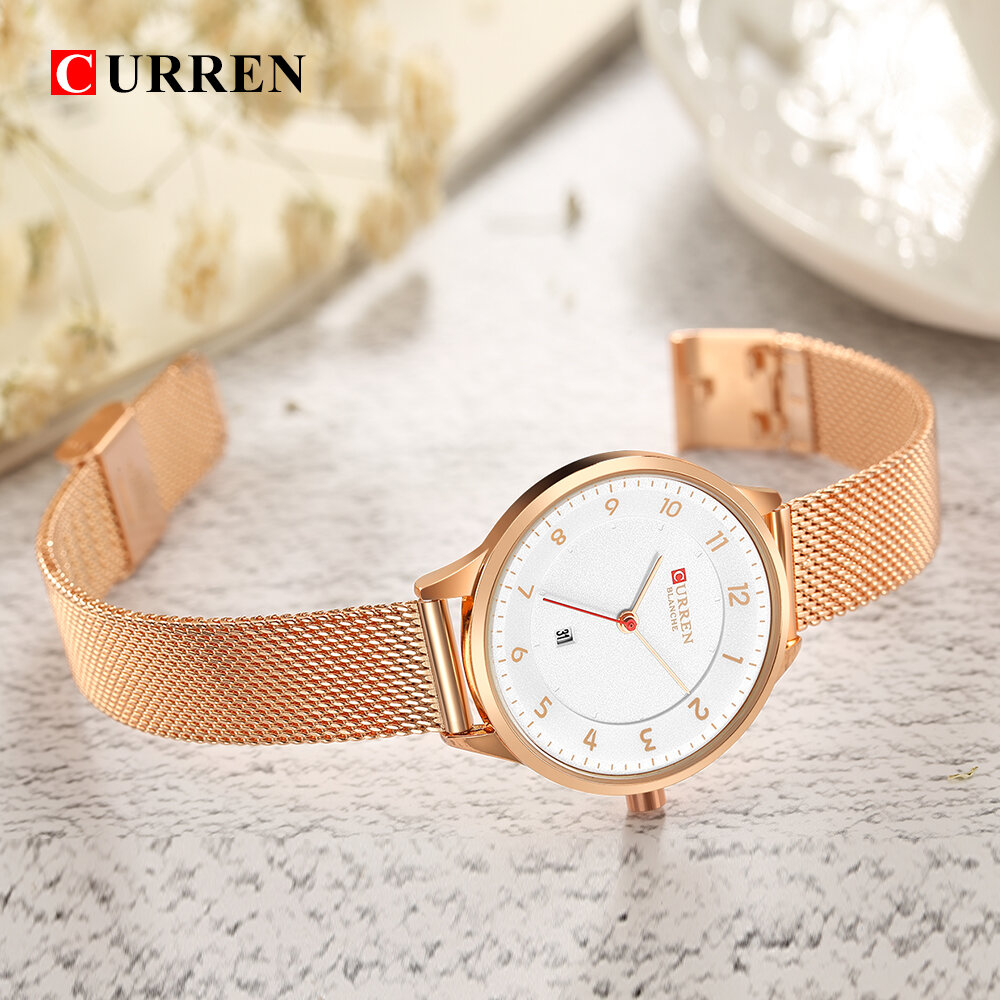 Fashion Blue Quartz Watch Date Display Simple Design Women Wrist Watch Full Steel Quartz Watch