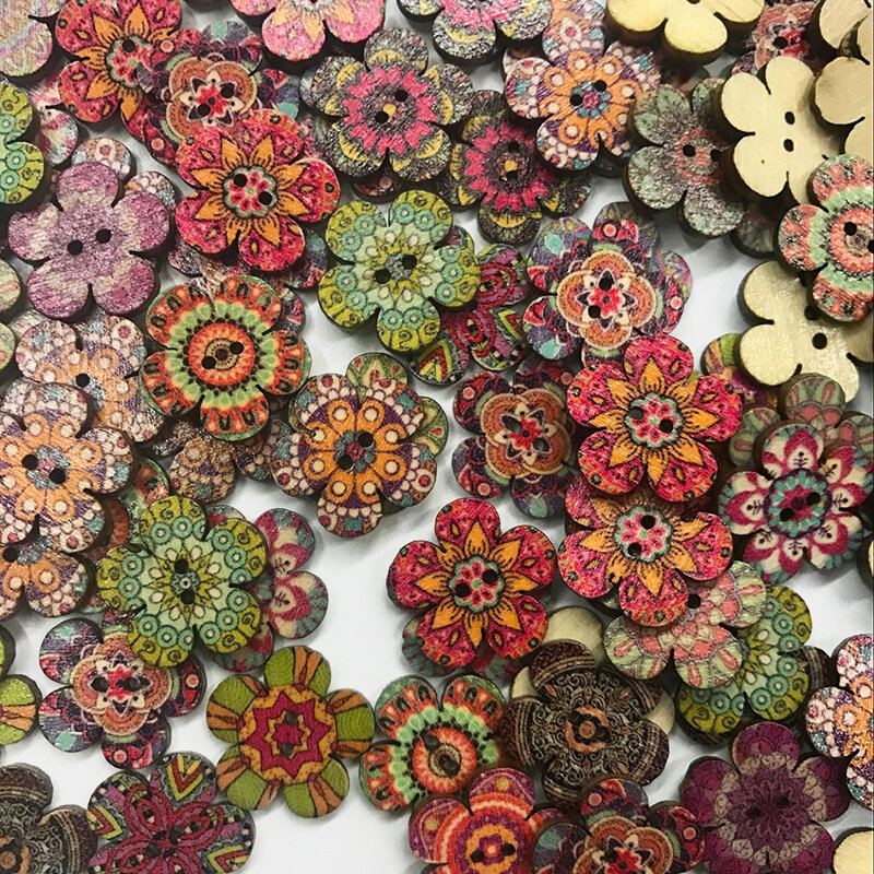 

100 Pcs Retro Style Plum Blossom Button European Style DIY Decorative Flower Buttons