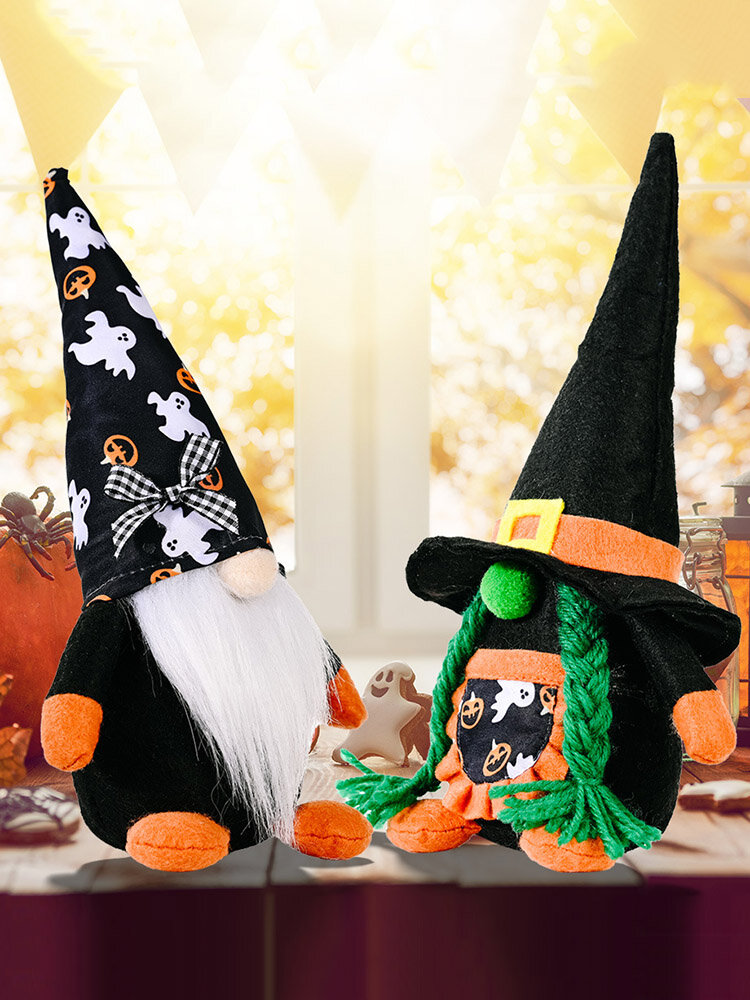 

1PC Halloween Doll Decoration Ornament Festival Gift Faceless Dwarf Gnome With Witch Hat Pumpkin Pattern Standing Pose