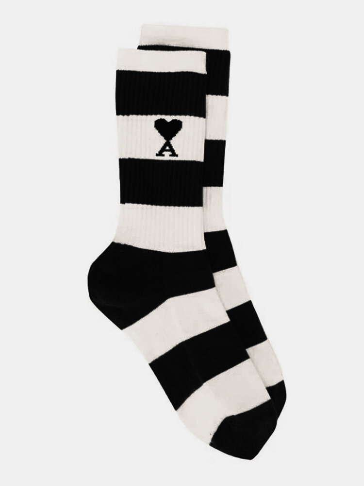 Unisex Cotton Stripes And Poker Love Letter Spades A Jacquard All-match Breathable Socks