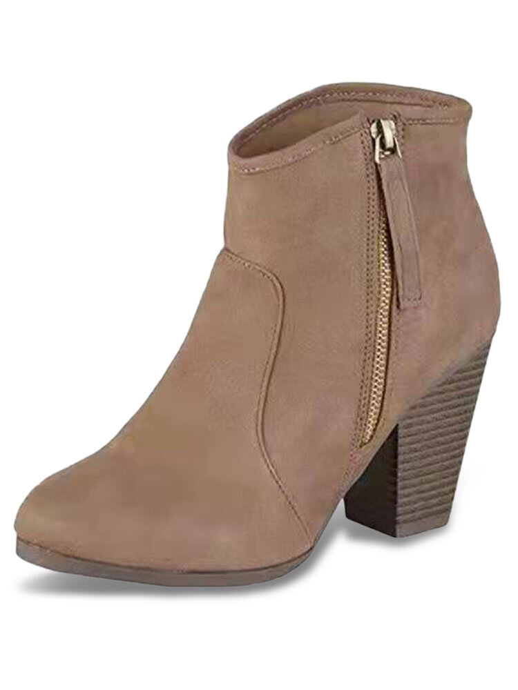 Plus Size Women Fashion Casual Side-zip High Heel Boots