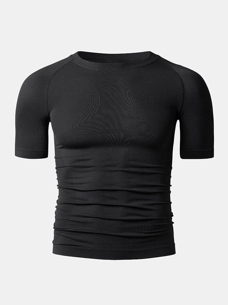 Men Stitching Compression Thermal Undershirt T-Shirt Breathable Elastic Breathable Workout Track Tops