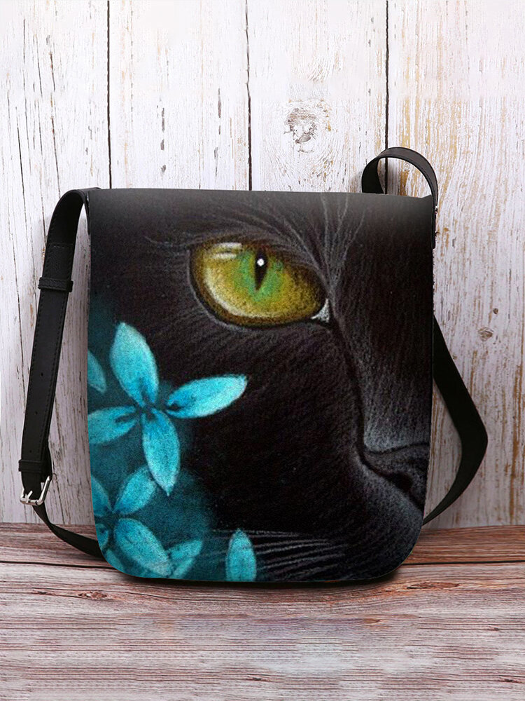 Women Cat Leaves Pattern Crossbody Bag Shoulder Bag