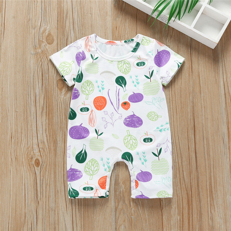 

Baby Cute Fruit Print Short Sleeves Casual Rompers For 0-24M, As picture