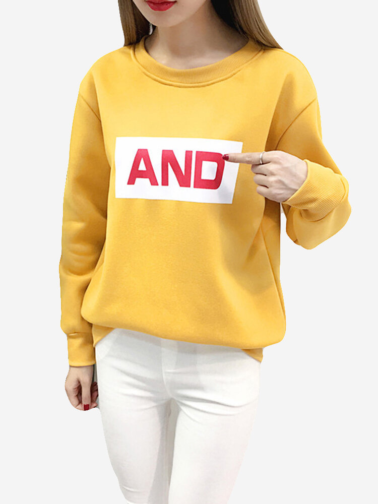 Letters Printed Long Sleeve O-neck Sweatshirt