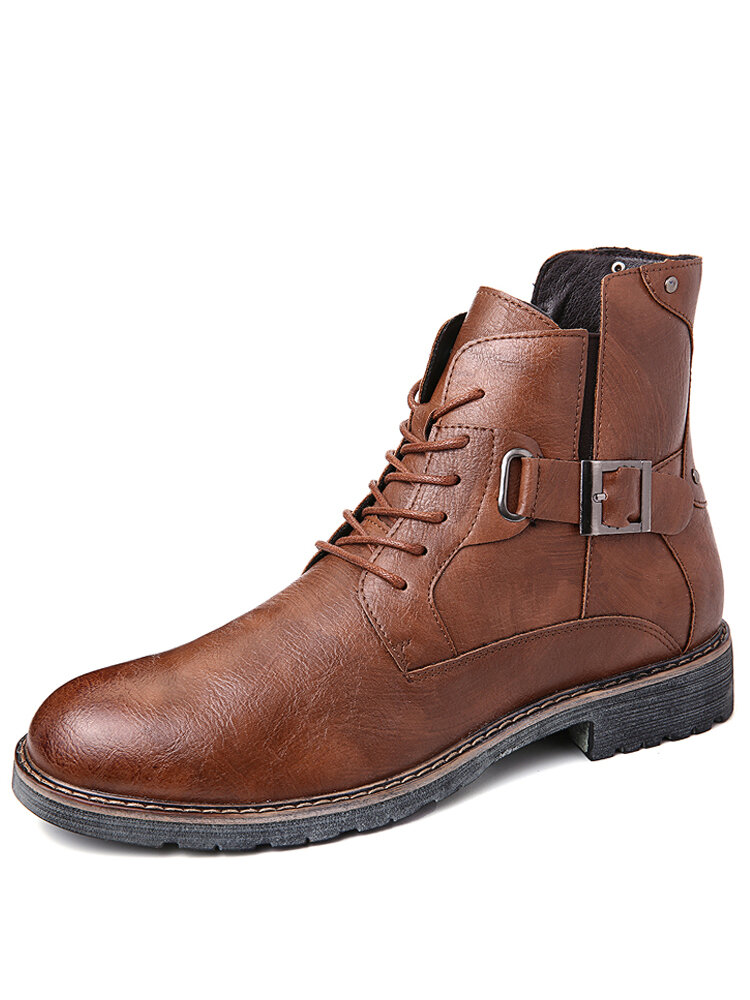 Men Retro Microfiber Leather Non-slip Metal Buckle Casual Boots