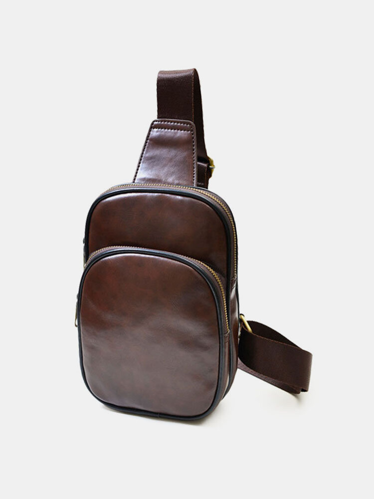 

Men Vintage Multi-Layers Multifunction PU Leather Crossbody Bag Chest Bag, Brown