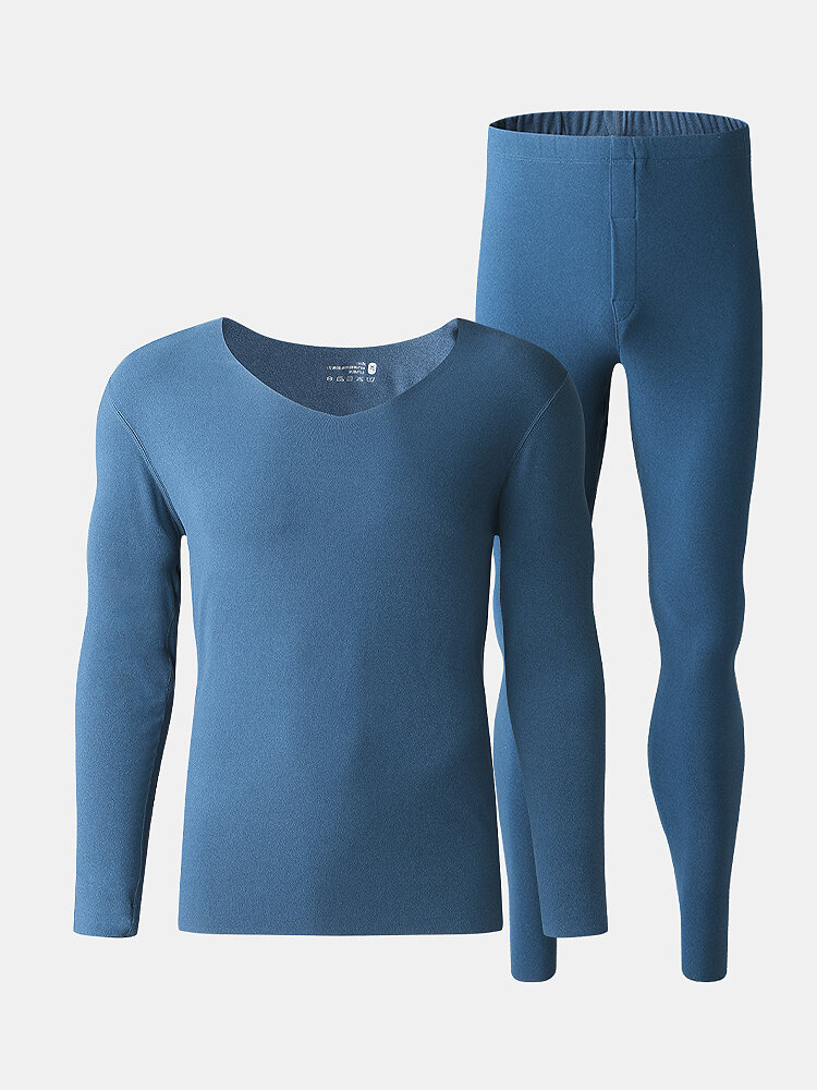 

Mens Solid Color Seamless Elastic Skinny Homewear Pajamas Set, Black;blue