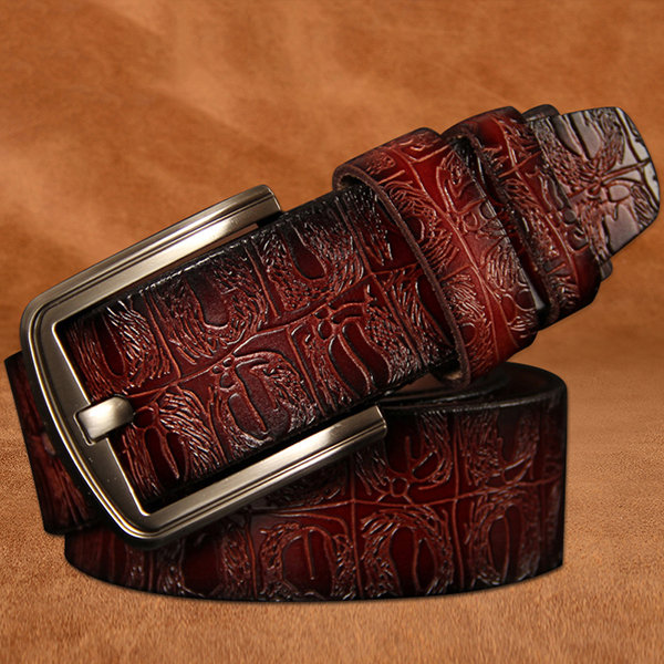 

125CM Men High Quality Genuine Cowhide Leather Belt Strap Casual Pin Buckle Jeans Belt, Blue;black;wine red;coffee;camel