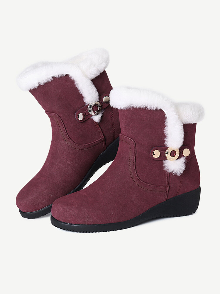Women Winter Suede Warm Plush Lining Stitching Short Flat Boots