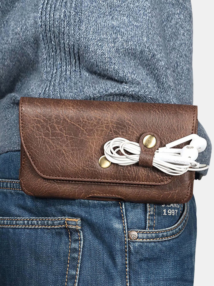 Men EDC Leather 6.3 Inch Phone Holder Clip Case Belt Bag Crossbody Bag