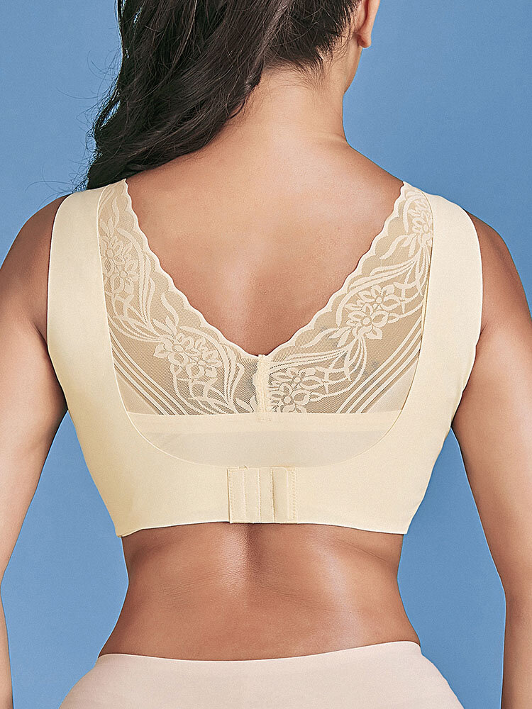 Sodef Lace Front Closure Wirefree Beauty Back Bra for Womens 