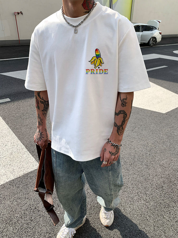 Camisetas de manga corta con estampado de plátano para hombre Cuello