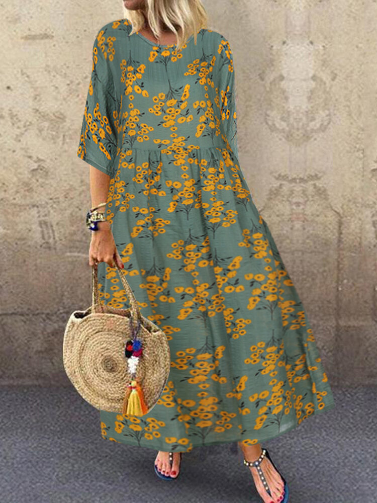 Vintage Floral Empire Taille Plus Größe A-Linie Kleid