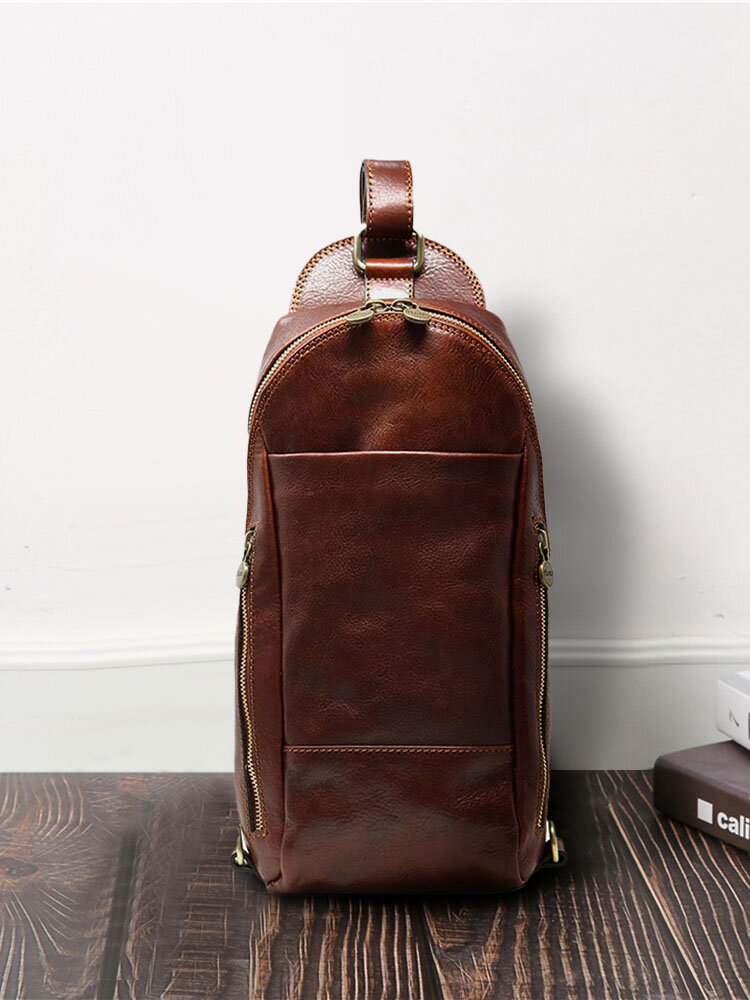 

Men Vintage Anti-Theft PU Leather Crossbody Bag Chest Bag Sling Bag Hippie Bag, Black;coffee;brown
