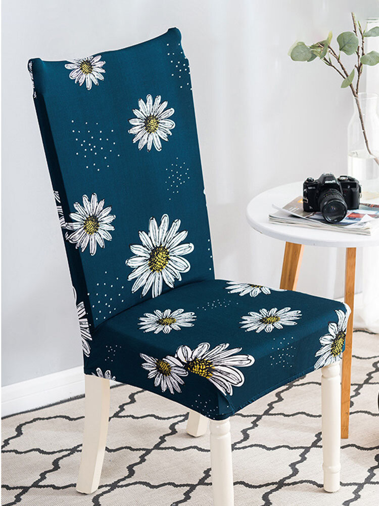 

One-piece Waterproof Flowers Prints Elastic Stretch Chair Cover Universal Size Slipcovers Seat Cover For Dining Room Ban, Green