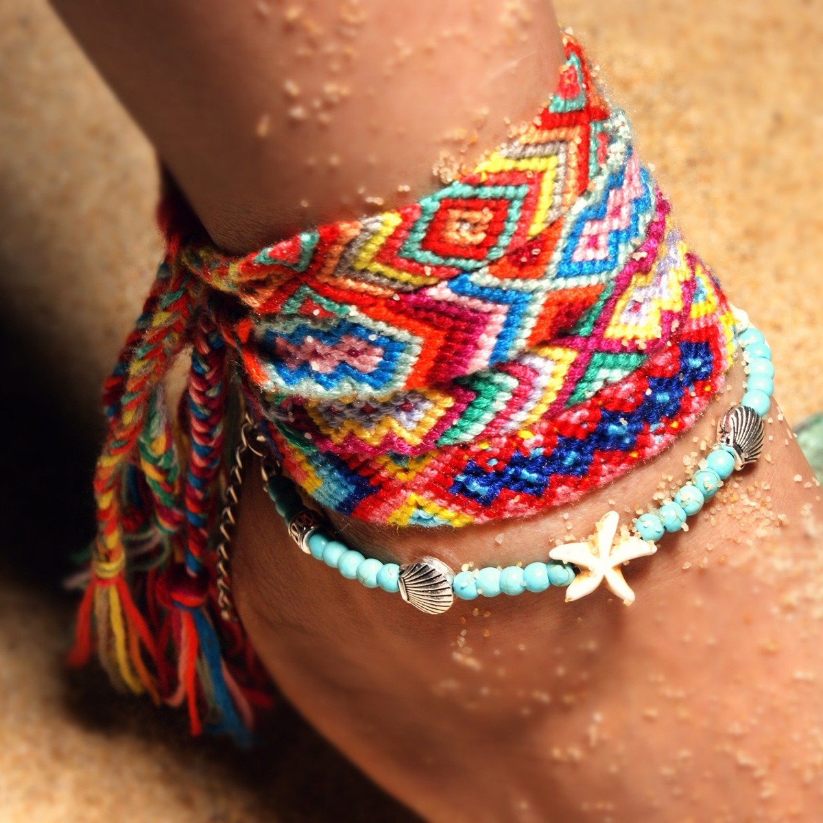 Ethnic Starfish Women Anklets Double Layer Weaving Anklets Colorful Retro Women Anklets