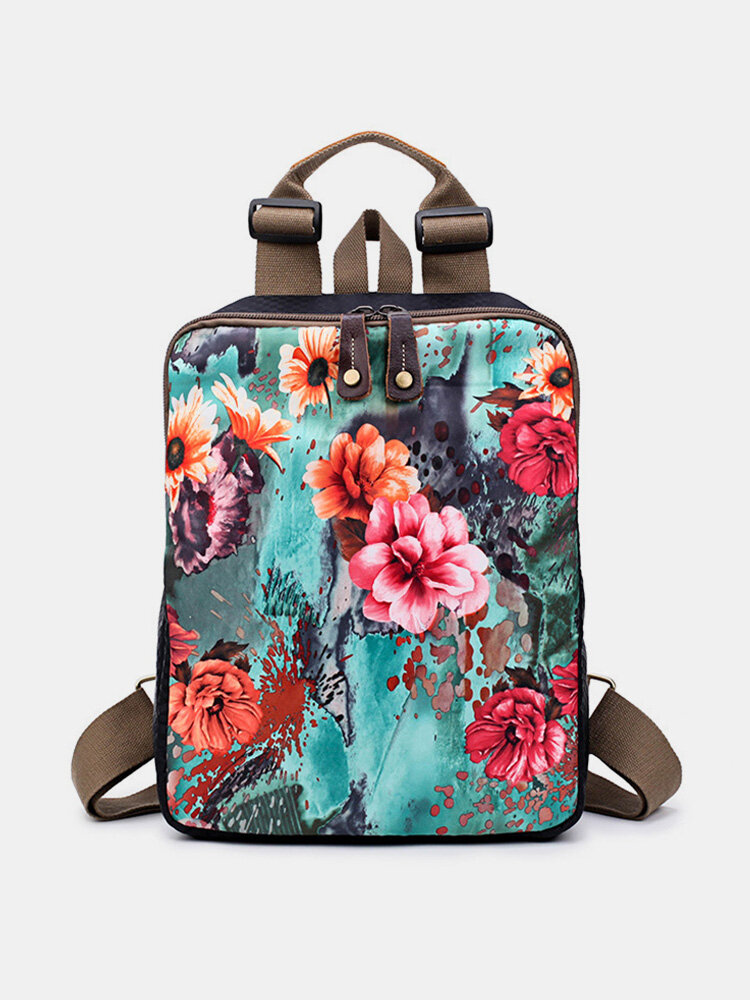 Brenice Cowhide National Flower Handbags Multifunction Shoulder Bags Backpack