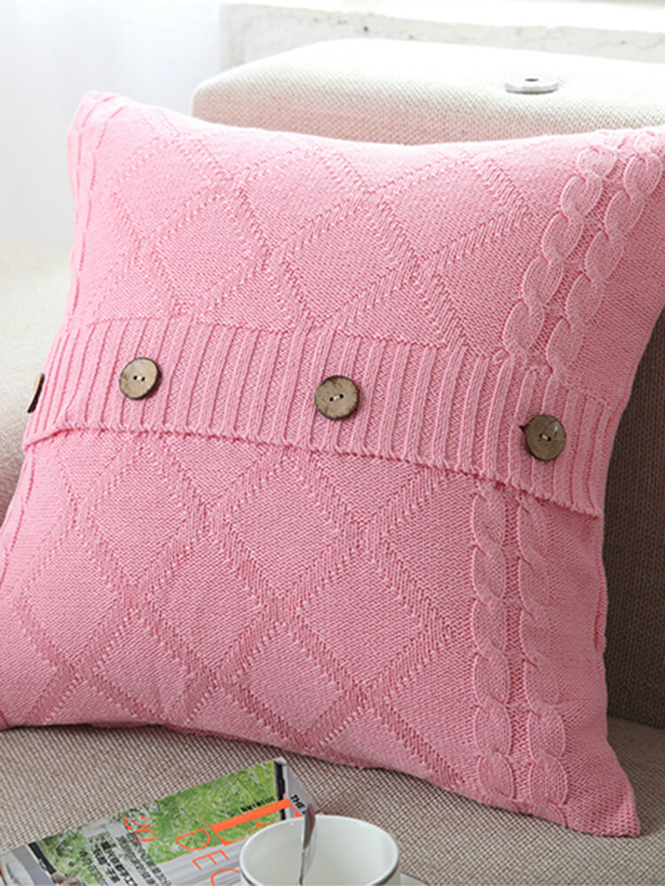 Coton amovible tricoté taie d'oreiller décorative housse de coussin câble tricot motifs carré chaud