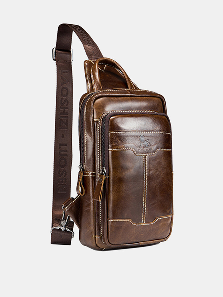Retro Genuine Leather Sling Bag Business Chest Bag Crossbody Bag For Men
