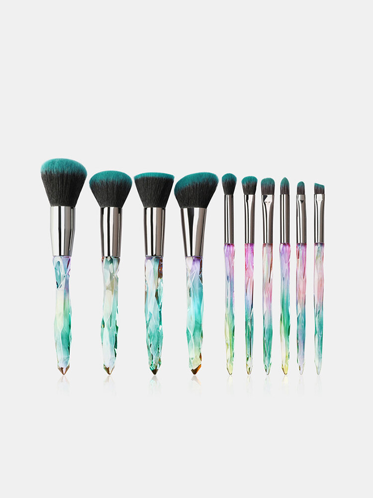 10 Pcs Crystal Makeup Brushes Set Flat Brush Lip Brush Concealer Brush Facial Beauty Tools